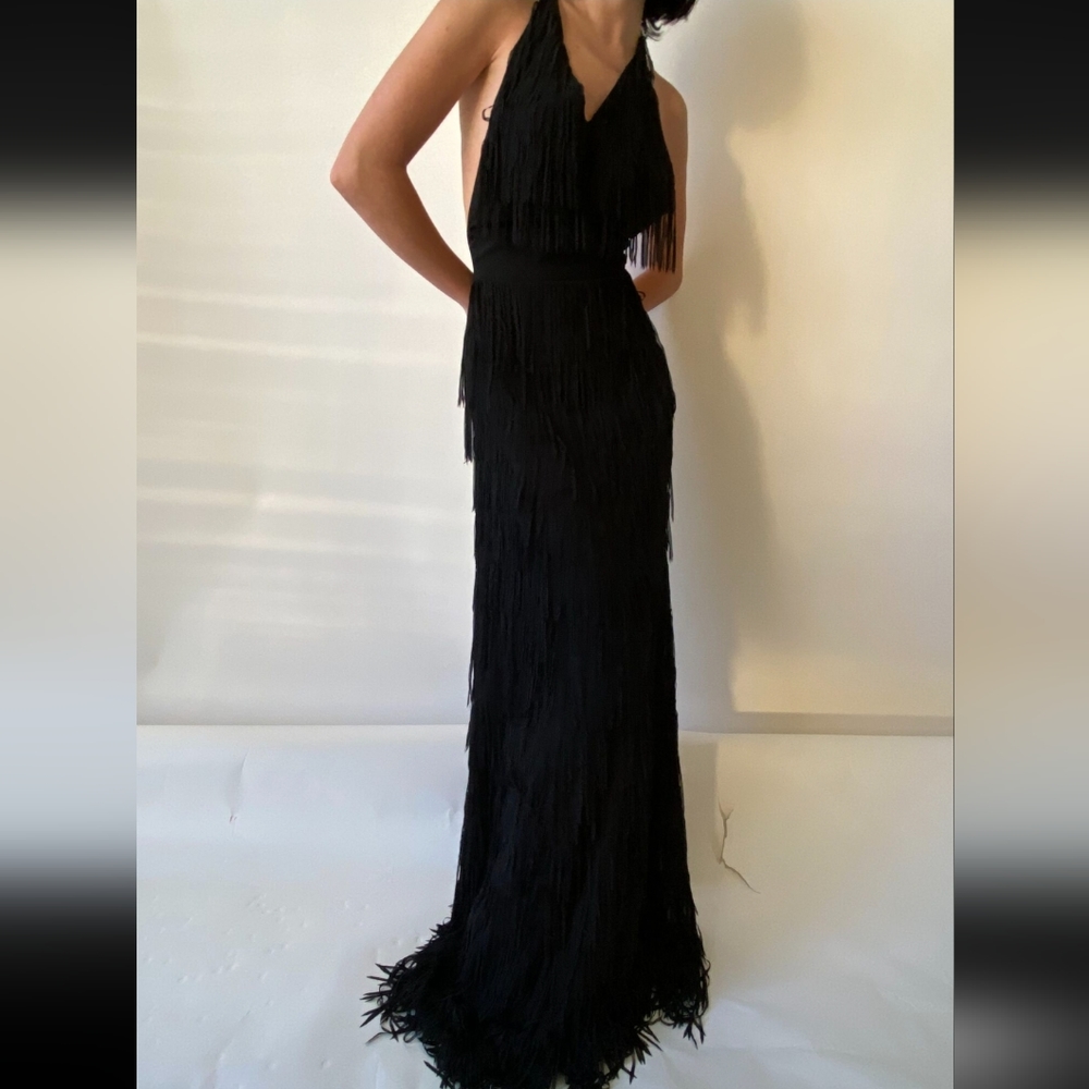 Marciano fringe halter maxi dress